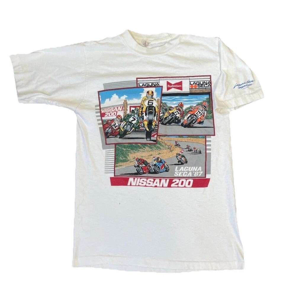 Vintage 1987 Laguna Seca Nissan‎ 200Motorcycle Racing T Shirt USA Made Graphic